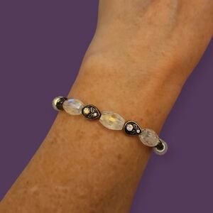 HANDMADE Irridescent Holographic Acrylic and Metal Beaded Stretch Bracelet